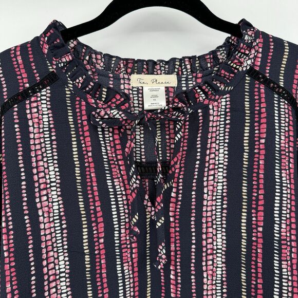 Tea Please Peasant Womens 1X Pink Black dots Balloon Sleeves Boho Blouse Top - Picture 3 of 10